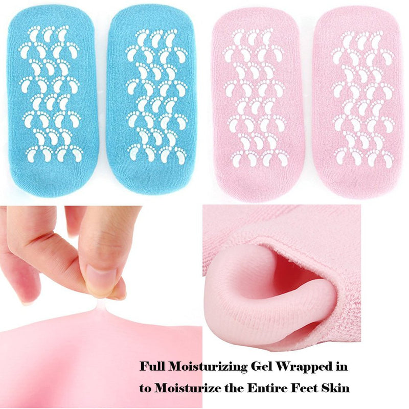 Moisturizing Gel Socks, Ultra-Soft Gel Socks Moisturizing Socks, Spa Gel Soften Socks for Dry Cracked Feet Skins, Gel Lining Infused with Oils and Vitamins (2 Pair Blue&Pink) Blue & Pink - BeesActive Australia