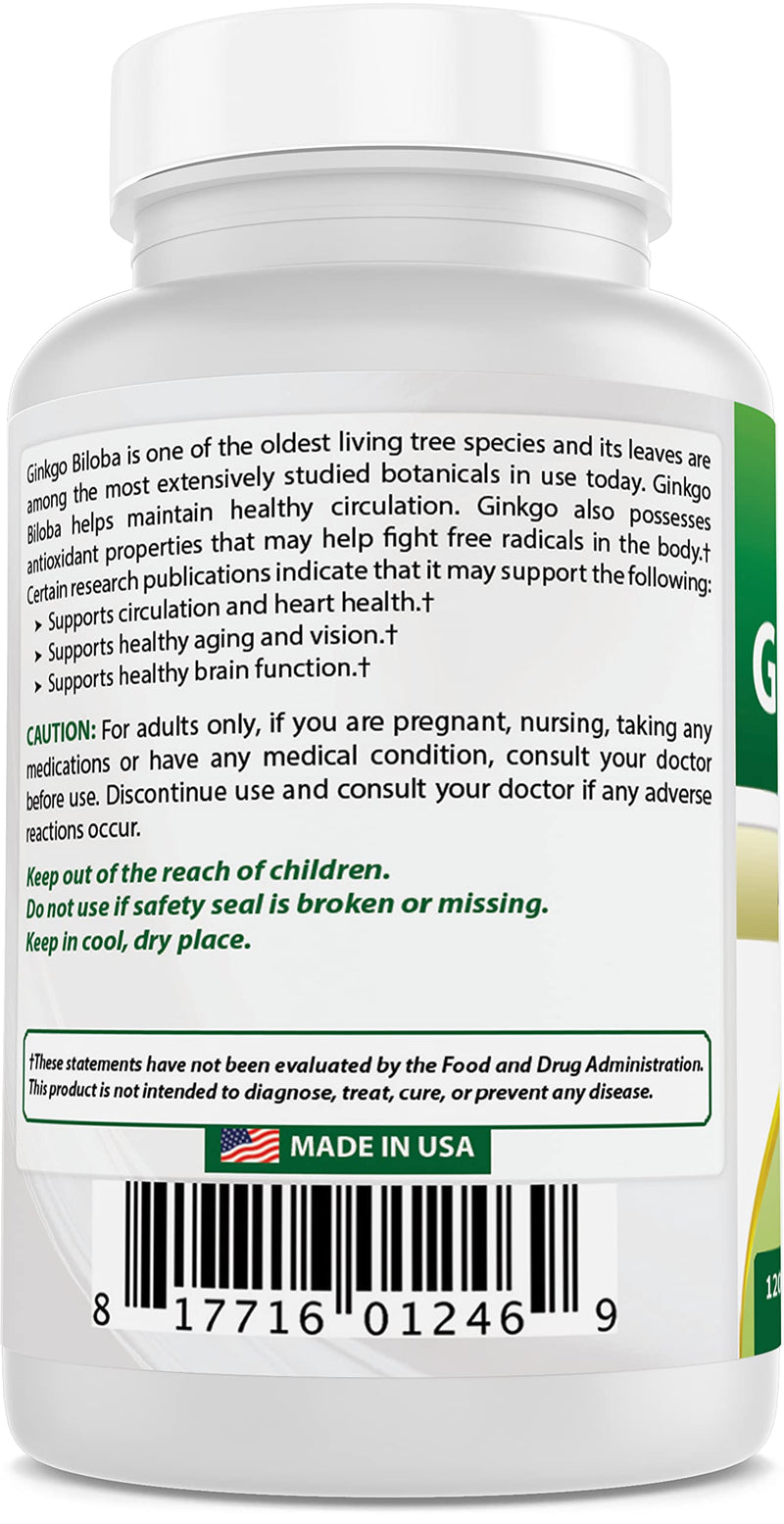 Best Naturals, Ginkgo Biloba Extract - Double Strength Ginkgo Biloba, 120mg, 120 Capsules (120 Count (Pack of 1)) 120 Count (Pack of 1) - BeesActive Australia