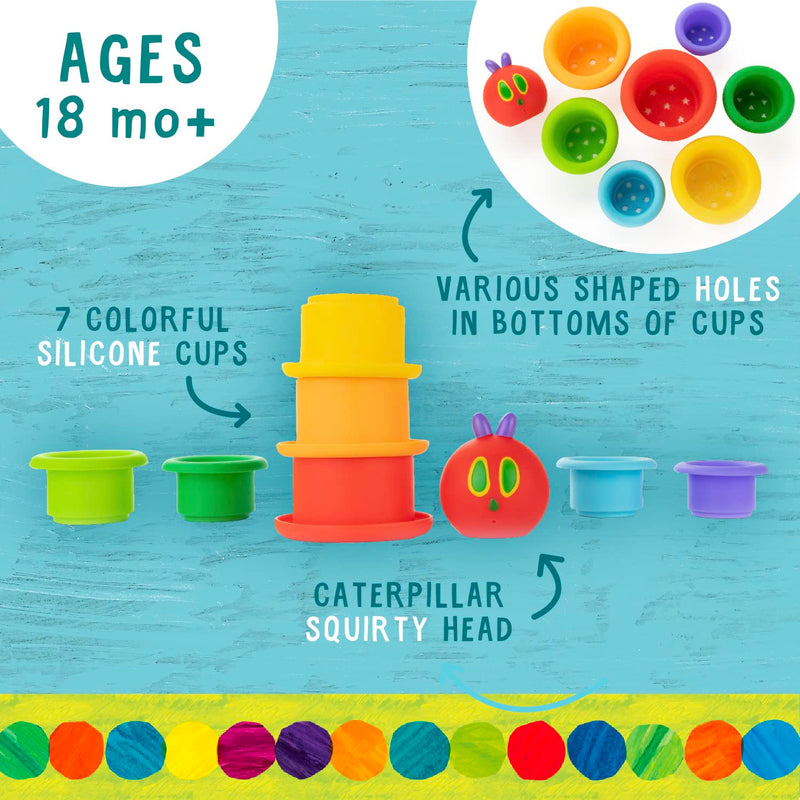 Kids Preferred World of Eric Carle The Very Hungry Caterpillar Bath Time Silicone Stacking Cup Set with Caterpillar Head Squirty Perfect for Water Play Ages 18 Months and Up - BeesActive Australia