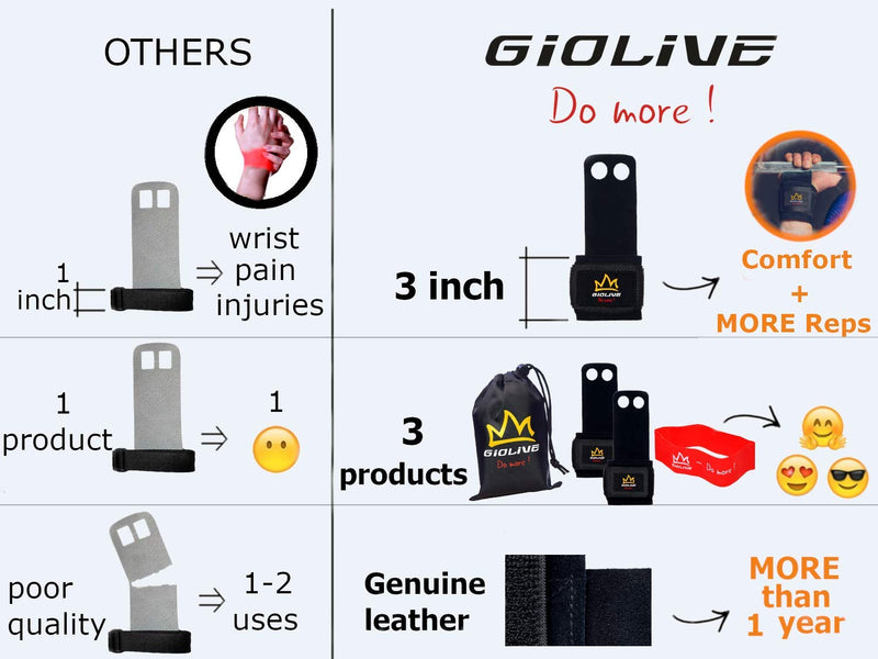 [AUSTRALIA] - Leather Gymnastics Grips with Wide Wrist Wraps & Resistance Bands Set, WODs for Cross Training | Grips | Wodies | Gym | Workout Gloves for Men & Women Black Small 