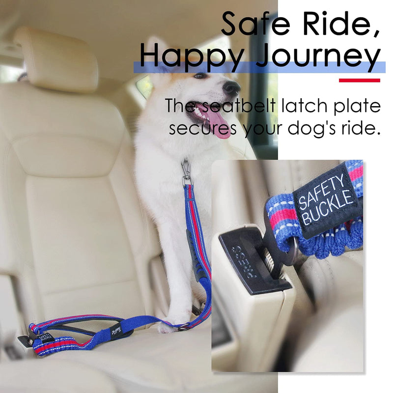 ThinkPet Dog Leashes –Traffic Control Double Handle Leash, 2 Handles Leash Comfortable Padded Heavy Duty Bungee No Pull Reflective Lead with Car Seat Belt for Medium Large Dogs Training Walking 4FT bluered - BeesActive Australia