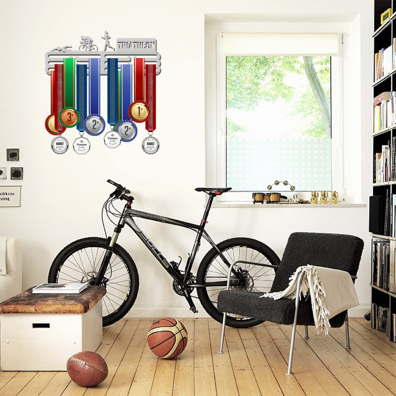 GLOBLELAND Triathlon Medal Holder Display Hanger Rack Frame for Sport Race Girls Pattern Metal Medal Hanger for Triathlon Swimming Running Bicycle Competitions,15.75x6Inches - BeesActive Australia