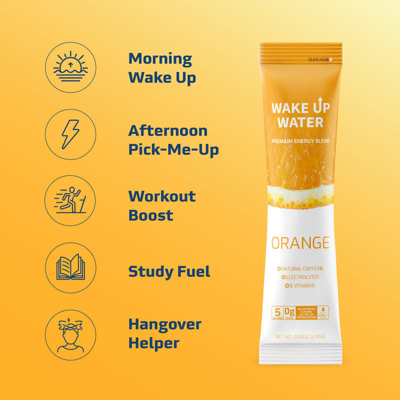 Wake Up Water Energy + Hydration Mix – Energy + Hydration Powder Packets With Natural Caffeine, Electrolytes, B Vitamins | No Sugar | Daily Fuel With No Crash Or Jitters | (Orange) Orange - BeesActive Australia