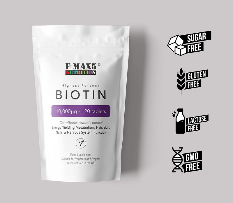 Biotin Hair Growth Supplement, 30-365 Tablets (1 Month to Full Year Supply) Biotin 10,000mcg by FMax5 Supplements (120) 120 - BeesActive Australia