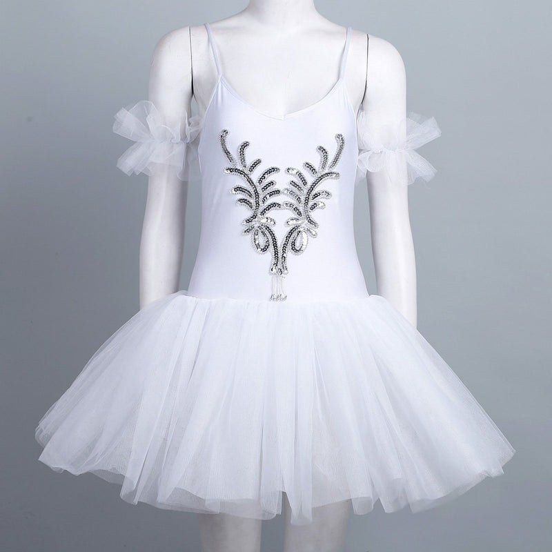 [AUSTRALIA] - iiniim Women Adult Swan Lake Costumes Ballet Dress Leotard Tutu Dance Dress with Arm Band Medium White 