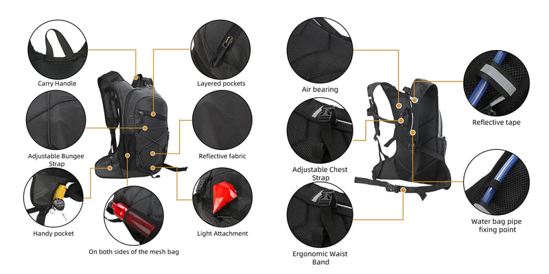 Ousawig Hydration Pack with 2L Water Bladder Waterproof Small Hiking Backpack Reflective Sports Pack Running Cycling Skiing - BeesActive Australia