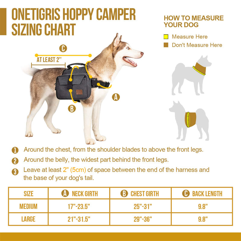 OneTigris Dog Pack Hound Travel Camping Hiking Backpack Saddle Bag Rucksack for Medium & Large Dog (Black, Medium) Black - BeesActive Australia