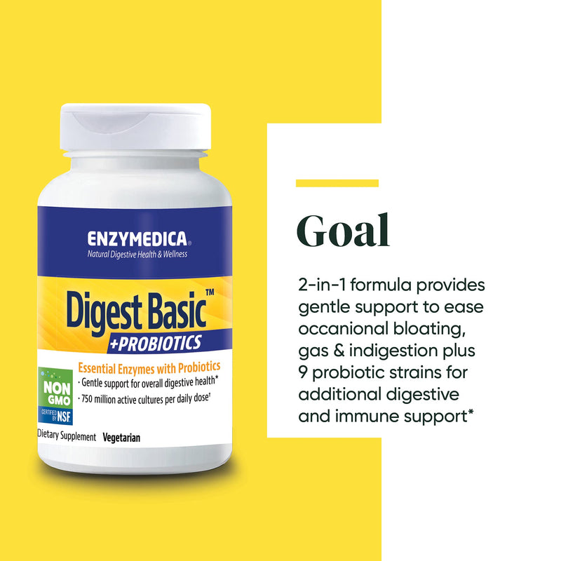 ENZYMEDICA - Digest Basic + Probiotics (90 Capsules) | Digestive Enzymes Supplements | Digestive Enzymes Blend with Probiotics, Nutrient Supplements, Gut Health Supplement, Easy Digest, Vegetarian 90 Count (Pack of 1) - BeesActive Australia