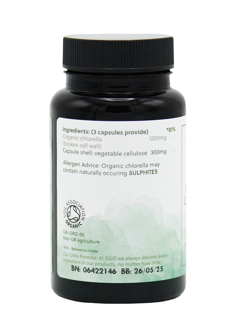 Organic Broken Cell Chlorella | 1200mg Organic Chlorella per 3 Capsule Dose | 60 Vegan Capsules | G&G Vitamins - BeesActive Australia