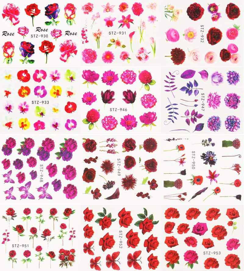 Nail Stickers for Women Nail Art Accessories Water Transfer Nail Decals Butterfly Rose Flower Nail Art Stickers Acrylic Manicure Nails Supply Nail Art Design DIY Decorations (24 Sheets) - BeesActive Australia