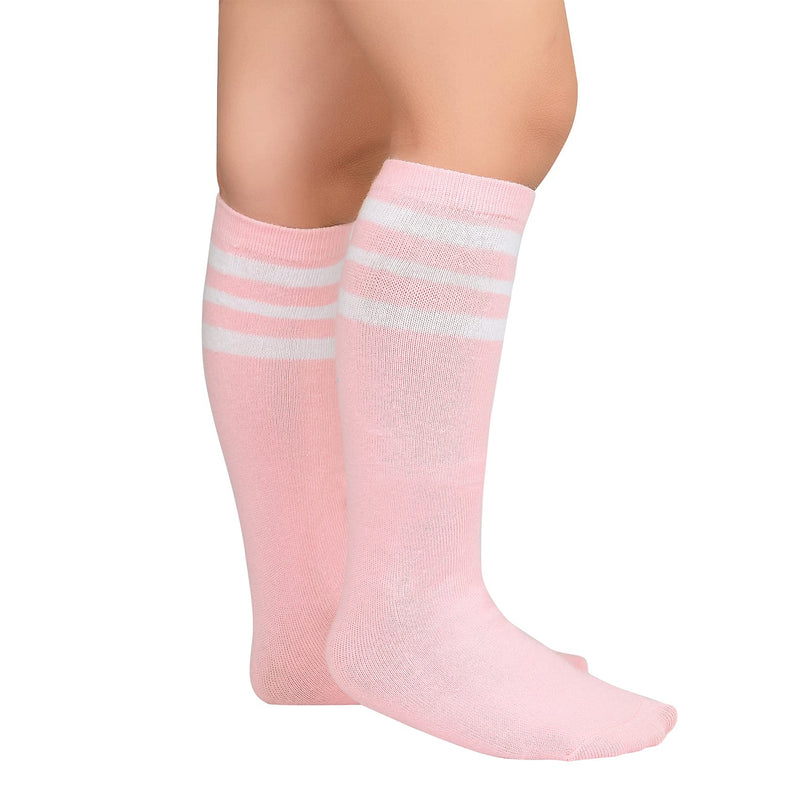 Durio Kids Soccer Socks Soft Cotton Toddler Soccer Socks for Boys and Girls Knee High Sports Tube Socks One Size 01 Pink W White - BeesActive Australia