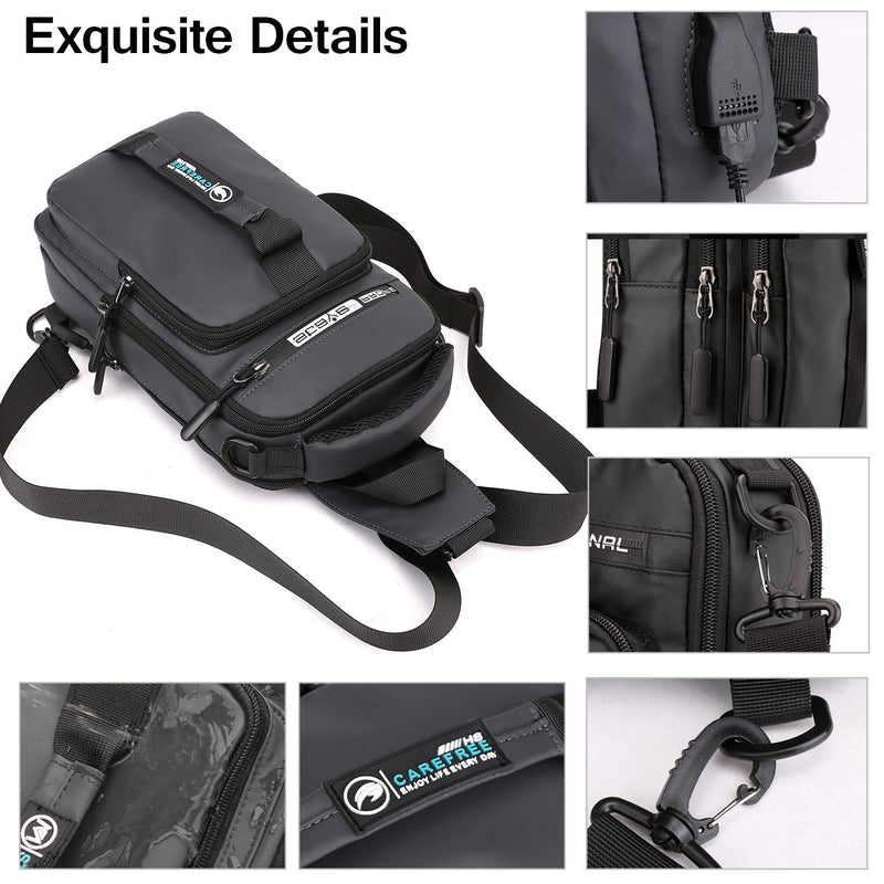 Peicees Sling Bag for Men & Women Waterproof Sling Backpack Crossbody Shoulder Bag with USB Charging Port for Travel, Hiking,Cycling Black - BeesActive Australia