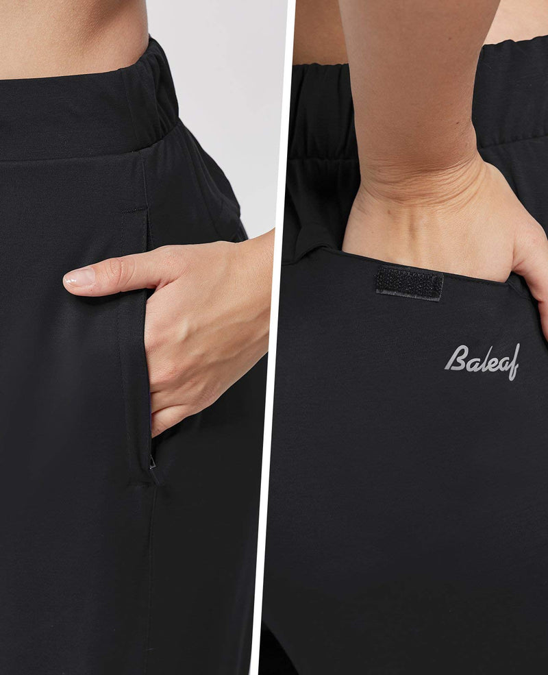 BALEAF Women's 10" Golf Shorts Bermuda Knee Length Walking Shorts with Elastic Waist Zipper Pockets Quick Dry Black X-Small - BeesActive Australia