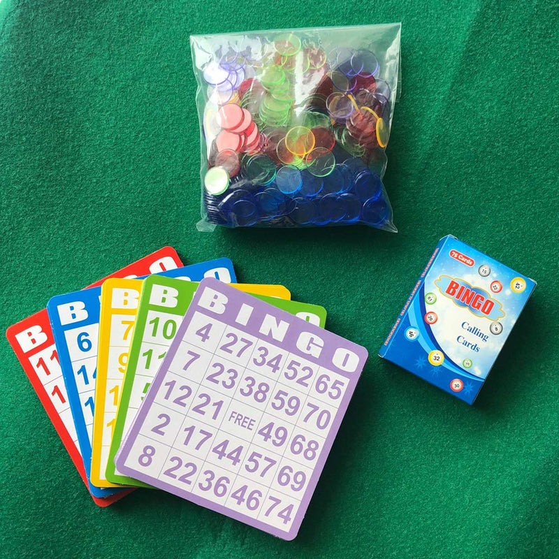Yuanhe Complete Bingo Game Set with 50 Bingo Cards, 500 Colorful Transparent Bingo Chips and Deck of Calling Cards - BeesActive Australia