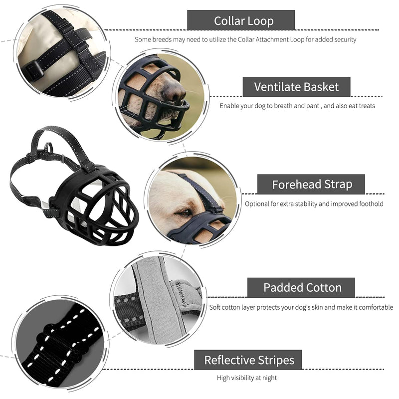 Dog Muzzle,Soft Basket Silicone Muzzles for Dog, Best to Prevent Biting, Chewing and Barking, Allows Drinking and Panting, Used with Collar Black 3 (Snout 9¾-11") - BeesActive Australia