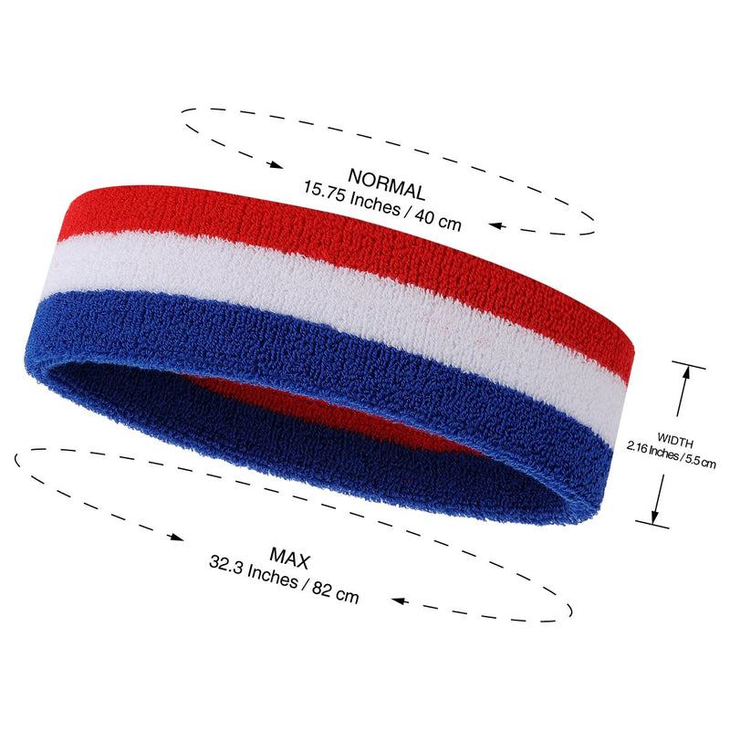 [AUSTRALIA] - ONUPGO Sweatband Headband/Wristbands for Men & Women -6PCS A style: 6 Red/White/Blue 
