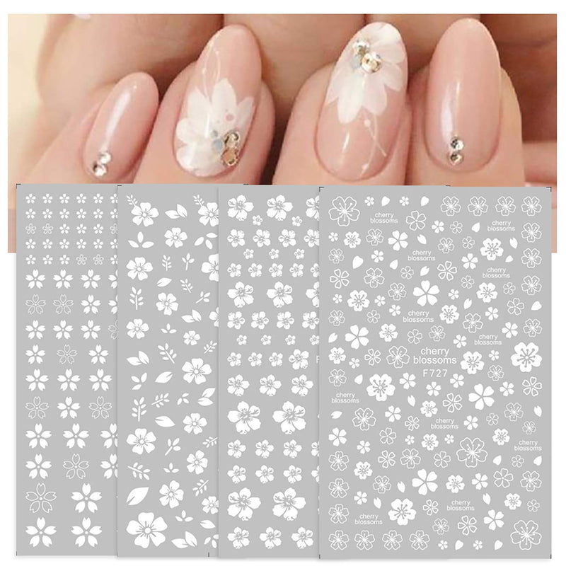 8 Sheets Gold White Small Flower Nail Art Stickers Decals,3D Self-adhesive Flowers Cherry Blossoms Nail Design For Acrylic Nails Supplies,DIY Manicure Nail Decoration Beauty Accessories - BeesActive Australia