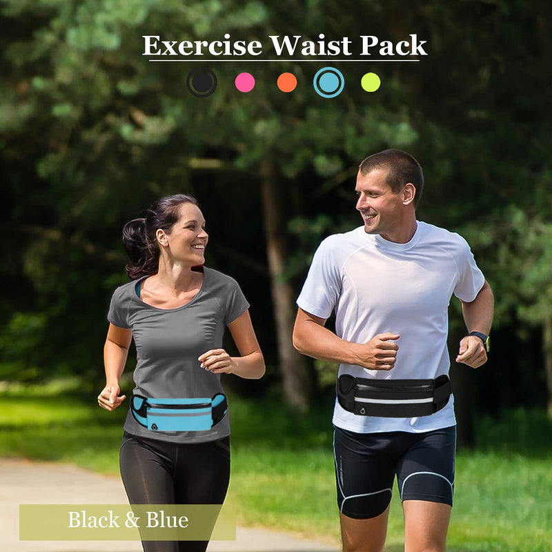 Running Belt Waist Packs,Workout Fanny Pack,Ultra Light Bounce Free Waist Pouch Fitness Workout Belt Sport Waist Pack for Women Men,Adjustable Waistband Bag for All Kinds of Phone (2 Pack-Black+Blue) 2 Pack-Black+Blue - BeesActive Australia