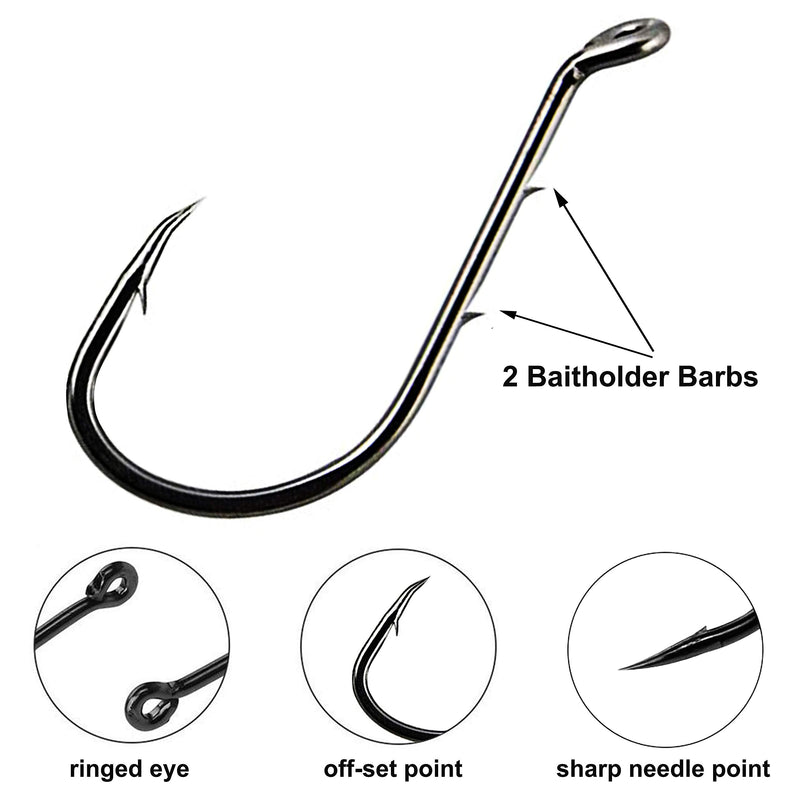 [AUSTRALIA] - Shaddock Fishing ® 30-100 PCS Sharp Octopus Baitholder Hooks Fishing Jig Hooks High Carbon Steel Circle Hooks Extra Sharp Black Barb Fishhooks - Size: 8#-6/0# 2/0#(100 per pack) 