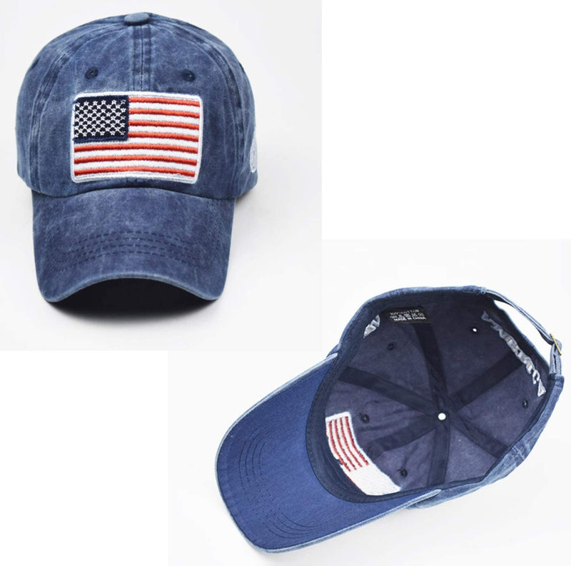 IZUS Washed Baseball-Hats American-Flag Distressed - 100% Distressed Cotton Dad Hat Embroiderred for Unisex Navy - BeesActive Australia