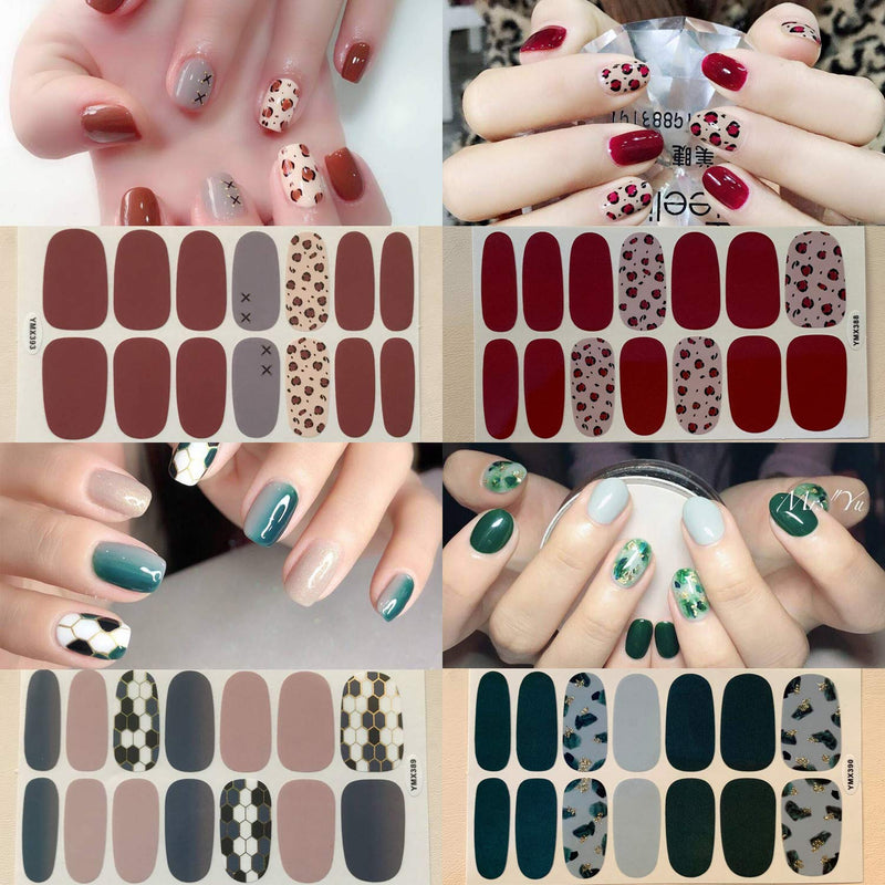 WOKOTO 20 Sheets Adhesive Nail Art Polish Stickers Tips with 1Pc Nail File Leopard Print Nail Wraps Decals Strips Set Manicure Accessories KIT1 - BeesActive Australia