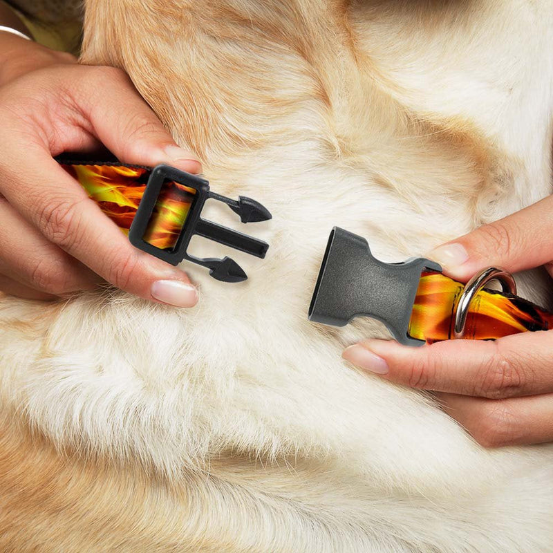 Buckle-Down Plastic Clip Collar - Flames Vivid Black/Orange - 1/2" Wide - Fits 9-15" Neck - Large 1" Wide - Fits 9-15" Neck - Small - BeesActive Australia