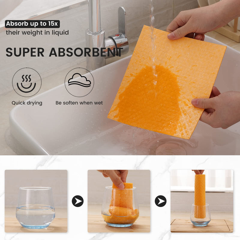 Homaxy Swedish Dishcloths for Kitchen, 10 Pack Reusable and Eco-Friendly Cellulose Sponge Cloths Dish Towels, Absorbent and No Odor Paper Towels for Dishes ＆ Counters, Orange Pack of 10 - BeesActive Australia