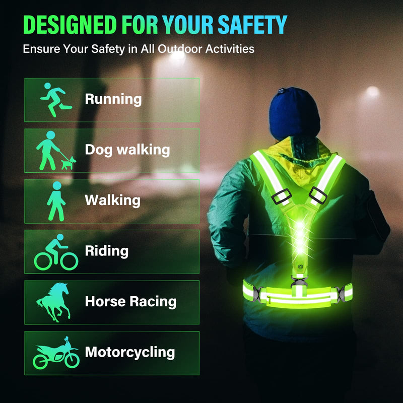Upgraded LED Reflective Vest Running Gear, USB Rechargeable Reflective Light Up Running Vest with Waterproof Phone Bag,High Visibility Night Running Gear with Adjustable Waist&Shoulder for Men Women - BeesActive Australia