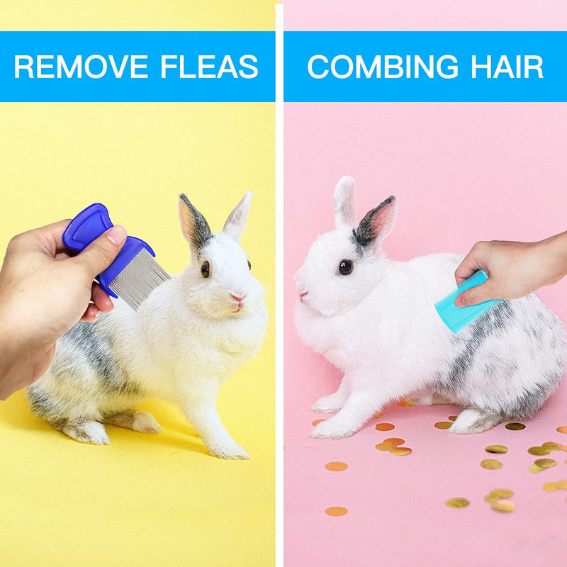 YOLUFER 4 Pieces Rabbit Grooming Kit Including Rabbit Hair Remover, Rabbit Grooming Brush, Pet Bath Brush with Adjustable Ring Handle, Steel Comb and Double-Sided Pet Comb ,Suitable for Bunny & Guinea Pig - BeesActive Australia