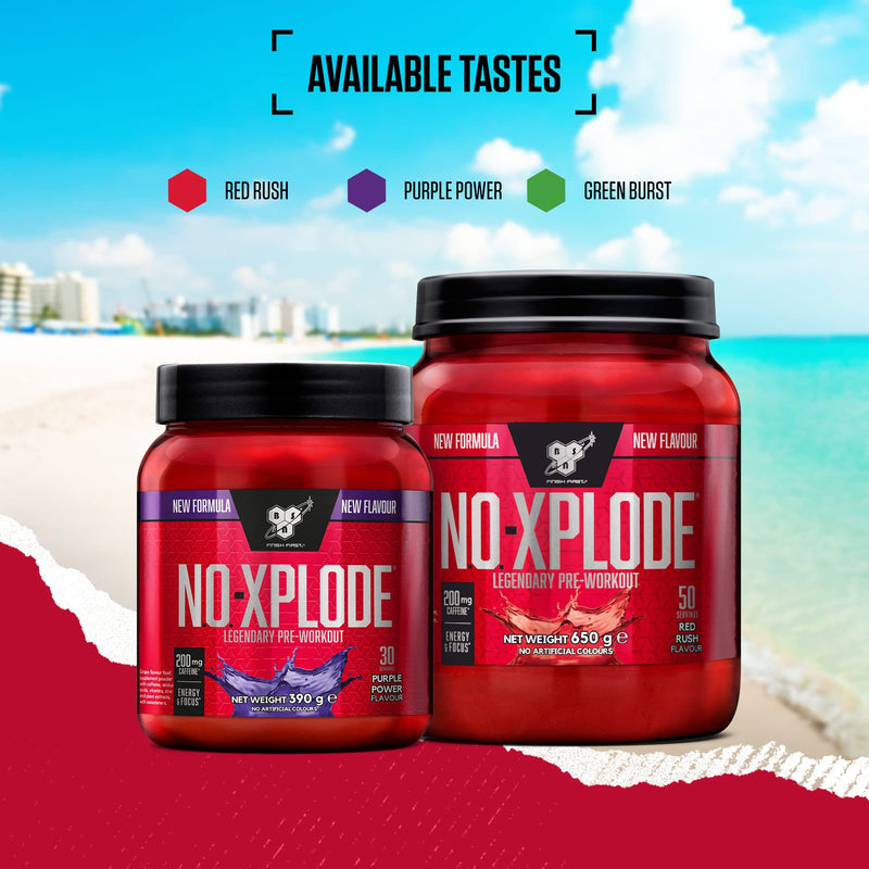 BSN Nutrition N.O.-Xplode Pre Workout Powder Food Supplement, Energy and Focus Booster with Caffeine, Amino Acids, Vitamin C and Zinc, Red Rush Flavour, 30 Servings, 390 g - BeesActive Australia