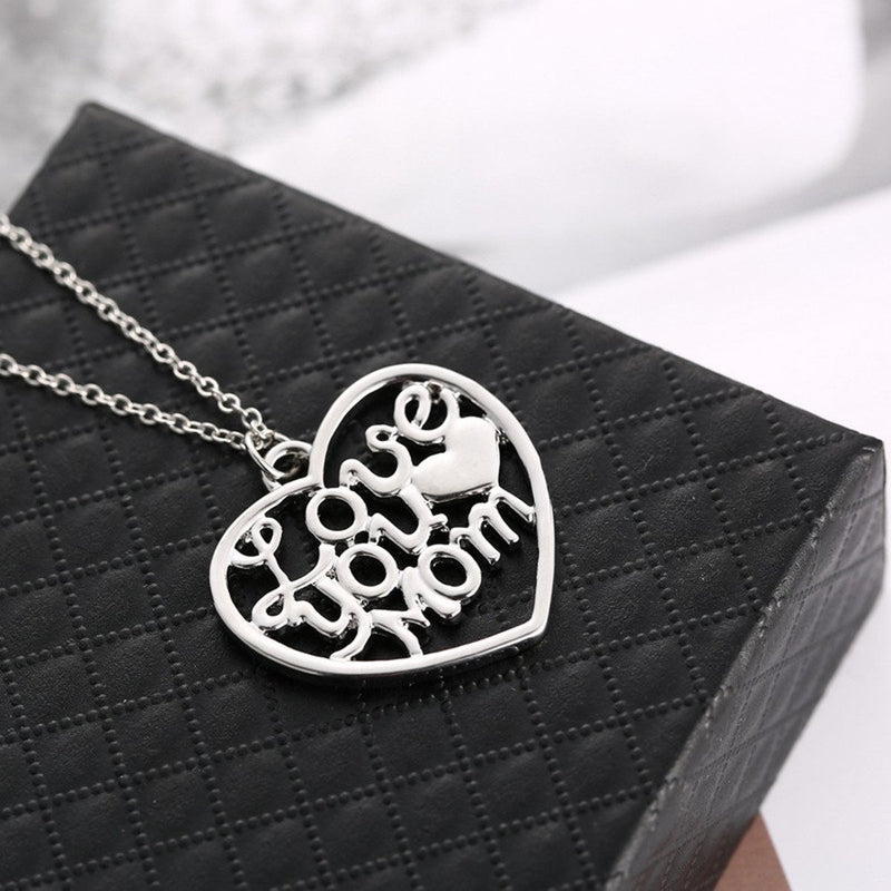 MagicW Gifts for Mom Women Love You Mom Heart Pendant Necklace Mom Gifts Charm Fashion Chain Necklace Gifts for Mom from Son Daugter - BeesActive Australia