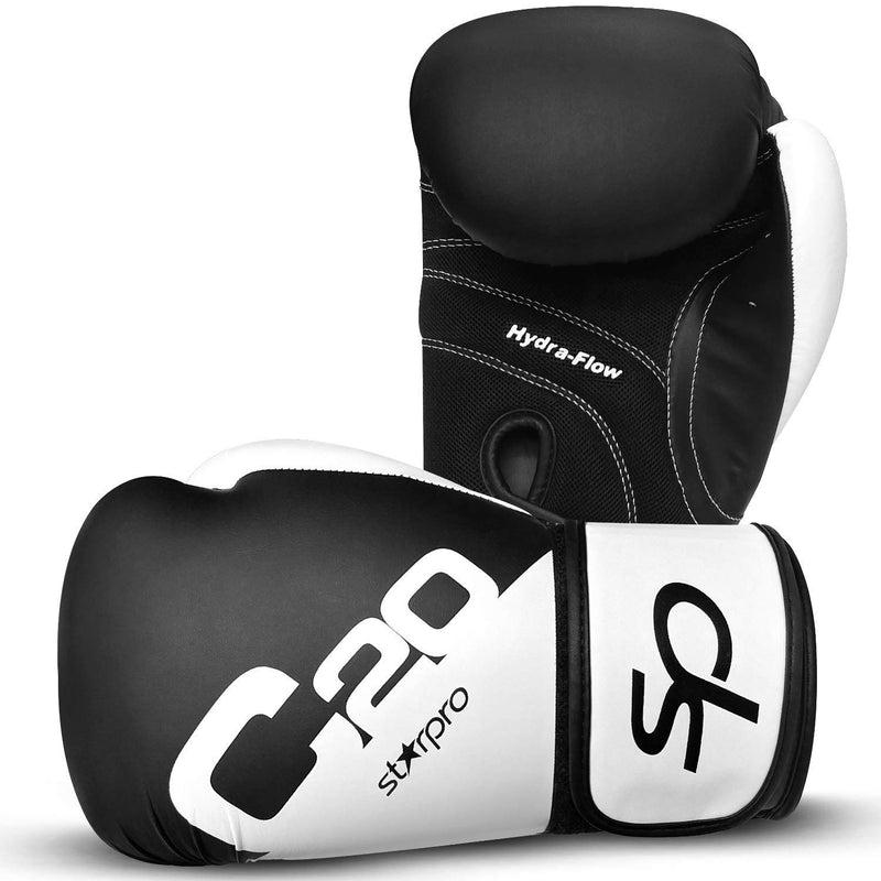[AUSTRALIA] - Starpro Boxing Gloves Training Sparring - 8oz 10oz 12oz 14oz 16oz Muay Thai Kickboxing Punching Fighting MMA Punch Bag Mitts Focus Pads Fitness Exercise | Synthetic Leather | Black 