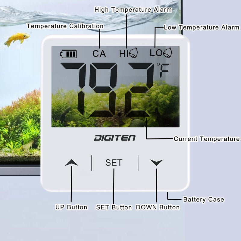 DIGITEN Aquarium Thermometer Digital Fish Tank Thermometer with Large LCD Display Stick On Water Terrarium Temperature Sensor Gauge for Reptiles Turtle Amphibians White - BeesActive Australia