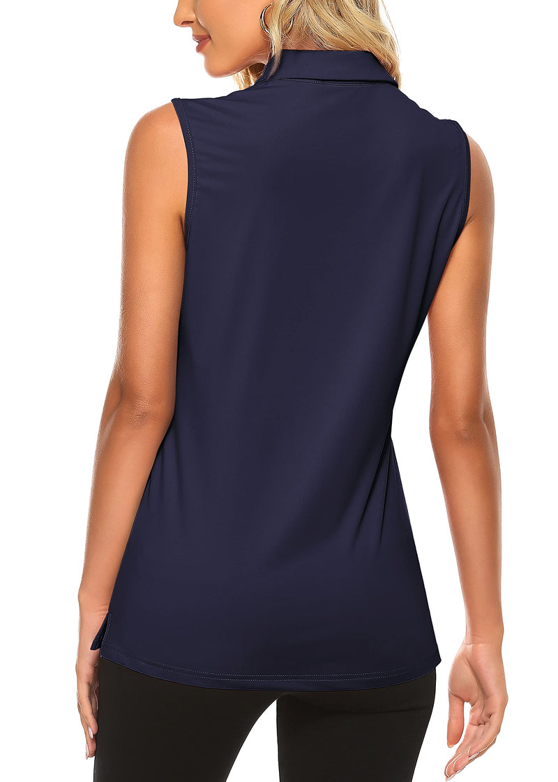 KORALHY Women's Sports Polo Shirts UPF50+ Sleeveless Golf Shirts V Neck 4-Button Quick Dry Tank Tops Blue XX-Large - BeesActive Australia