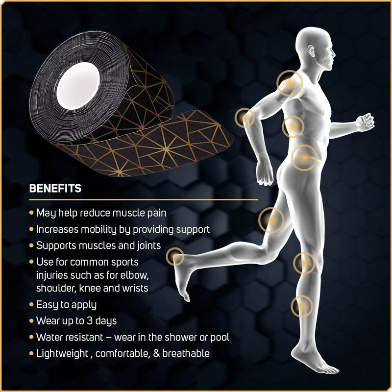 Care Science Waterproof Kinesiology Tape, 40 ct Precut Strips (2 Rolls), Copper Infused | Water Resistant Strips, Elastic Athletic Tape for Sports & Weightlifting, Muscle Strain Relief & Joint Support - BeesActive Australia