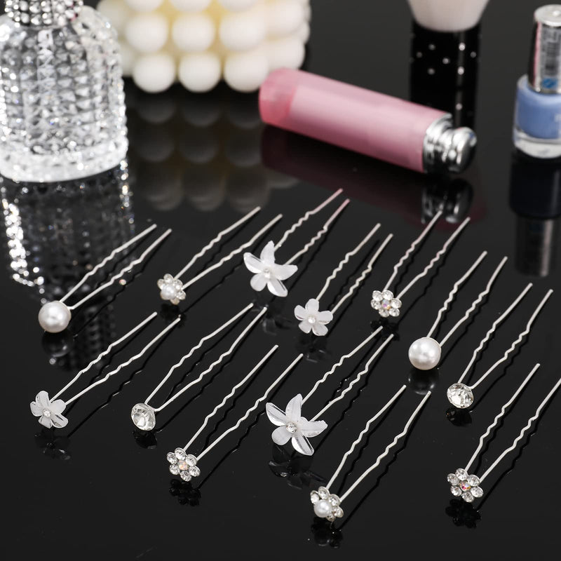 AUXSOUL 30Pcs Bridal Hair Pins, Crystal Pearl Hair Pins U Shaped Diamond Hair Pins, Wedding Rhinestone Hair Clip for Women Girl (6 styles) - BeesActive Australia