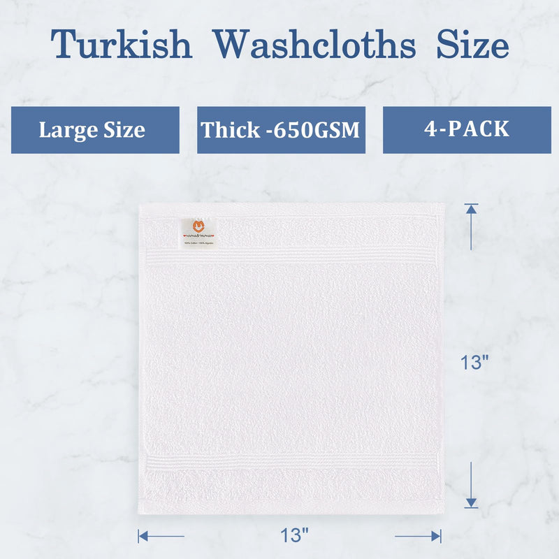 VOOVA & MOVAS White Washcloths 4 Pack(13X13 Inches 650GSM) Washcloths - 4PC - BeesActive Australia