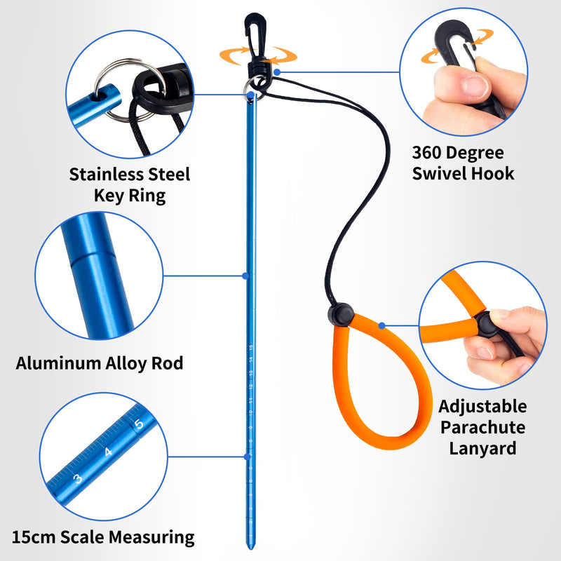 Pecihiko Scuba Diving Stick, 13'' Aluminium Alloy Lobster Tickle Stick Pointer Rod with Measurement, Adjustable Lanyard and Swivel Snap Bolt for Underwater Shaker Noise Maker Snorkeling Blue - BeesActive Australia