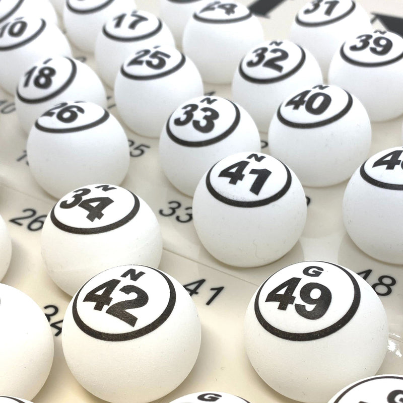 MR CHIPS Numbered Bingo Balls Replacement 1.57 Inch (40 mm) - Double Numbered White Bingo Ping Pong Balls for Bingo Cage Only White Double Number - BeesActive Australia