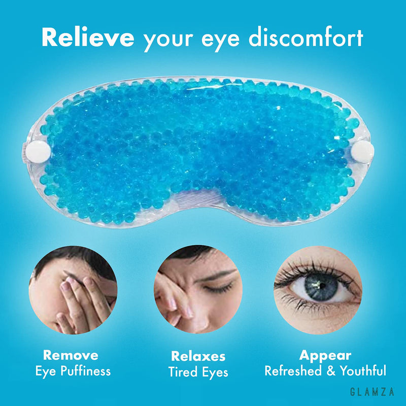 Cooling Eye Mask GLAMZA� Reusable Hot Cold Gel Bead Eye Mask for Dark Circles, Puffy Eyes, Migraine, Headache - Blue - BeesActive Australia