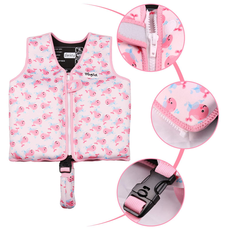 Boglia Kids Swim Vest, Floaties for Toddlers, Kid swimjacket Floation Swimsuit Swimwear with Adjustable Safety Strap for Unisex Children S(Age Recommend 1-3 Years) Whale Pink - BeesActive Australia