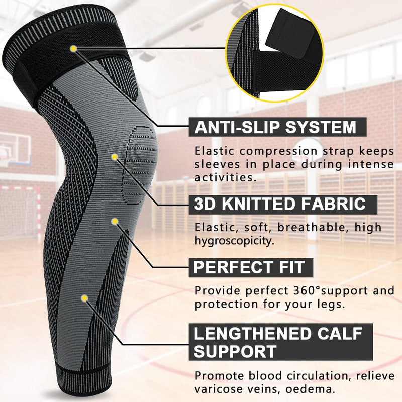 beister Compression Full Leg Sleeves, Knee Sleeves with Elastic Straps for Men & Women, Leg Support, Long Knee Braces for Knee Pain, Arthritis, Joint Pain, Leg Pain, Varicose Veins, Edema (Pair) Black XX-Large - BeesActive Australia