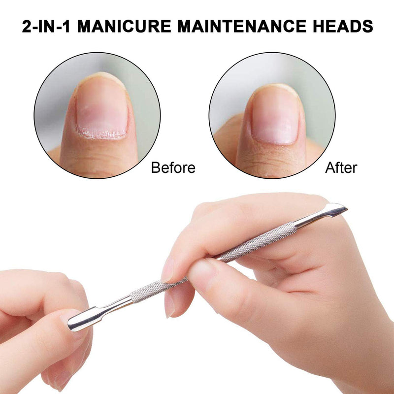 Cuticle Pusher and Cutter - Professional Stainless Steel Dual Head Cuticle Pusher UV Gel Polish Soak Off Remover Tool Nail Art Cuticle Trimmer, Durable Manicure and Pedicure Tool - BeesActive Australia