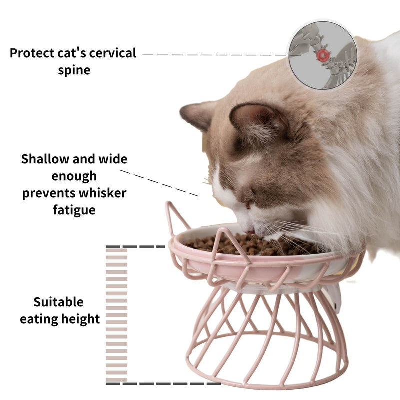 Ceramic Cat Food Bowls with Stand,Tilted Elevated Cat Bowl, Pet Food Bowl for Flat Faced Cats, Protect Pet's Spine, Dishwasher Safe… Yellow - BeesActive Australia