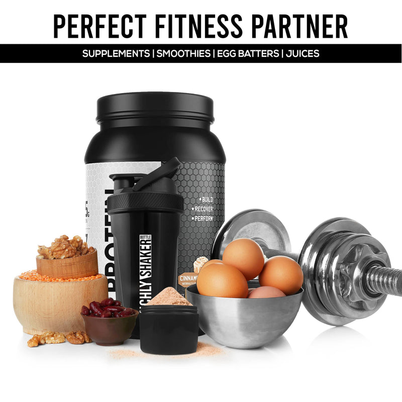 KICHLY (Set of 2 Classic Protein Shaker Bottle (700 ml) with Protein Shaker Ball - Non-Leak Cap with Container for Protein Shakes – Perfect Fitness & Workout Partner (Black & Clear) Black & Clear - BeesActive Australia
