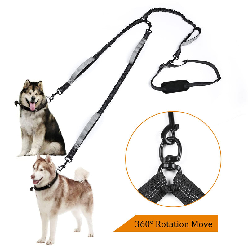 Alsol Lamesa Hands Free Double Dog Leash-Dual Handle Bungee Leash for Medium Dogs Walking,Running,Hiking and Jogging,360° Tangle Free Comfortable Reflective Leash Black - BeesActive Australia