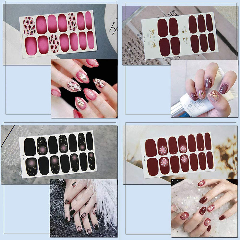 WOKOTO 12 Sheets Glitter Nail Art Stickers With 1Pc Nail File Adhesive Nail Polish Wraps Strips Manicure Accessories For Women KIT3 - BeesActive Australia