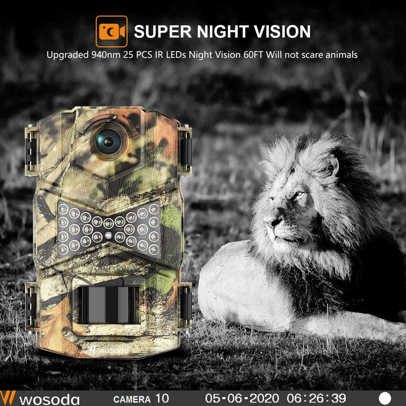 WOSODA Trail Camera, Waterproof 16MP 1080P Hunting Game Camera, Wildlife Camera with IR LEDs Night Vision, for Home Security Wildlife Monitoring Hunting Camo - BeesActive Australia