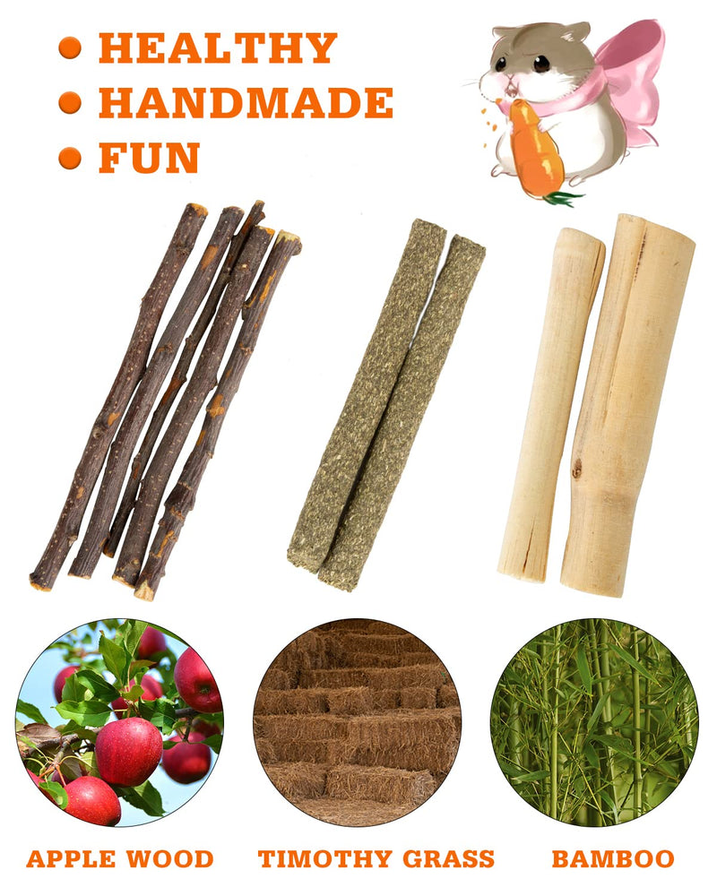 Sofier Hamster Toys Guinea Pig Toys Hamster Accessories Natural Chews for Teeth Rabbit Bunny Rat Chinchilla Wood Hamster Hideout Apple Wood Timothy Hay Sticks - BeesActive Australia