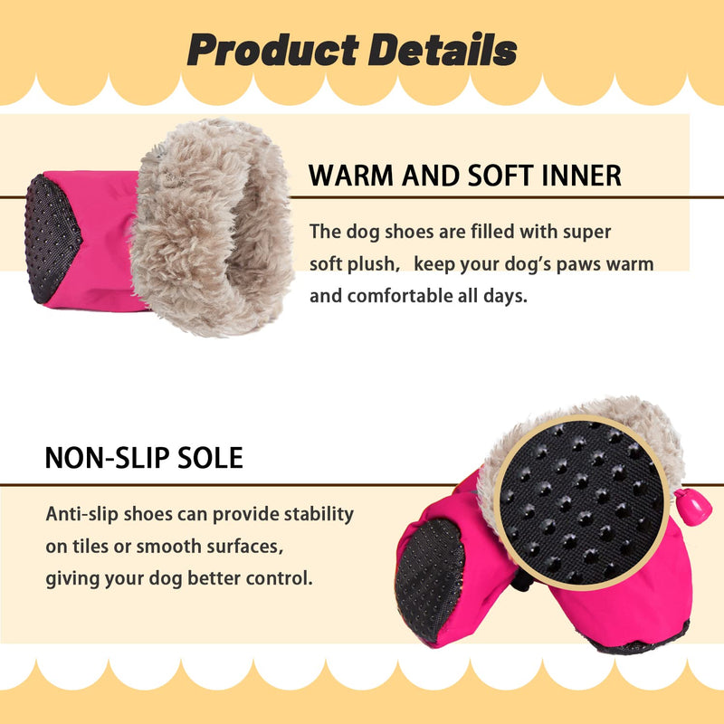 LUZGAT Dog Warm Shoes Dog Boots Paw Protector for Winter Small Medium Dog with Anti-Slip Sole and Plush Pack of 4 Pink Size 7 - BeesActive Australia